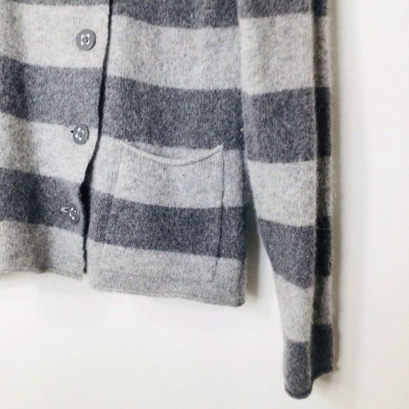 Horny Toad sweater women medium grey stripe button pockets soft wool angora - Picture 3 of 9